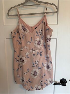 Lulu's Blush Pink Floral V-Neck Mini Dress